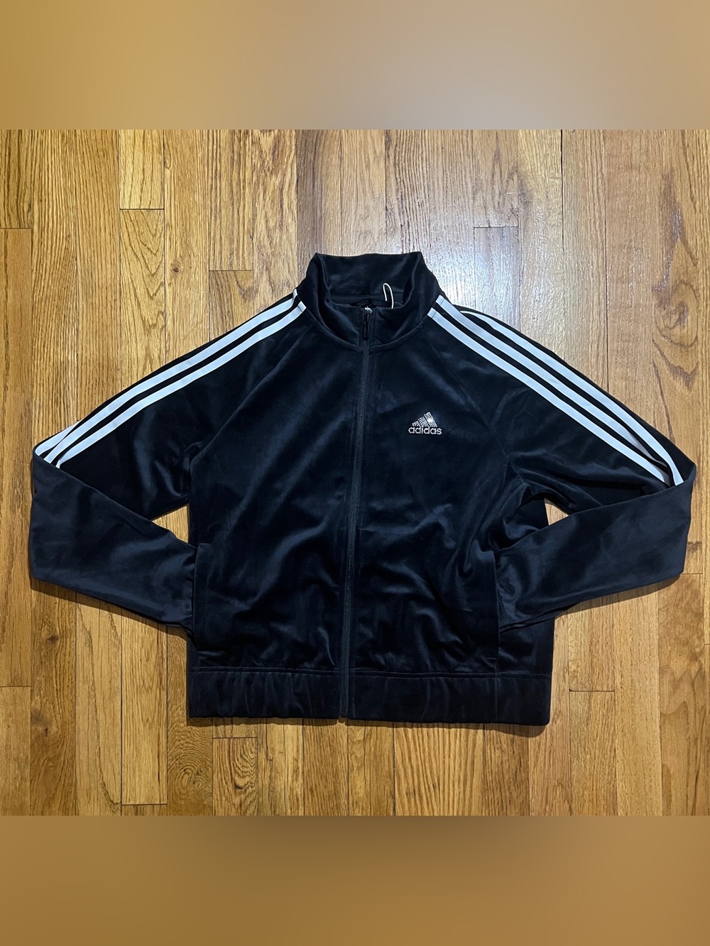 Adidas Y2K Glam Women's M Black/White Striped Velour Full Zip Track Jacket